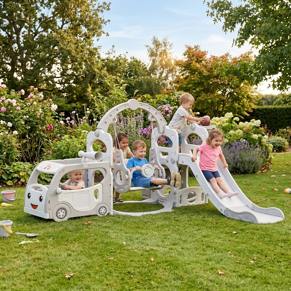 PLAYJOY Zjeżdżalnia dla dzieci huśtawka domowa ogrodowa wolnostojąca wielokolorowa 205cm - obrazek 2
