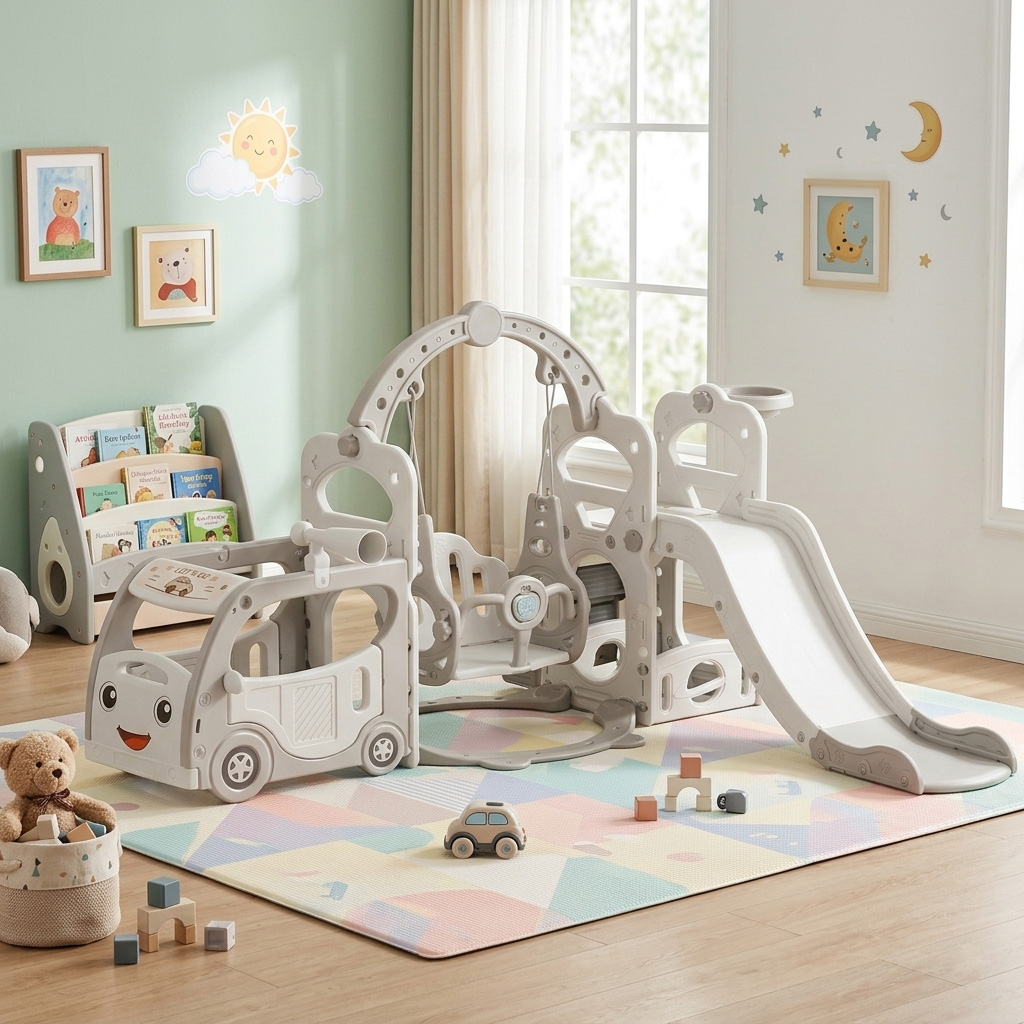 PLAYJOY Zjeżdżalnia dla dzieci huśtawka domowa ogrodowa wolnostojąca wielokolorowa 205cm - obrazek 3