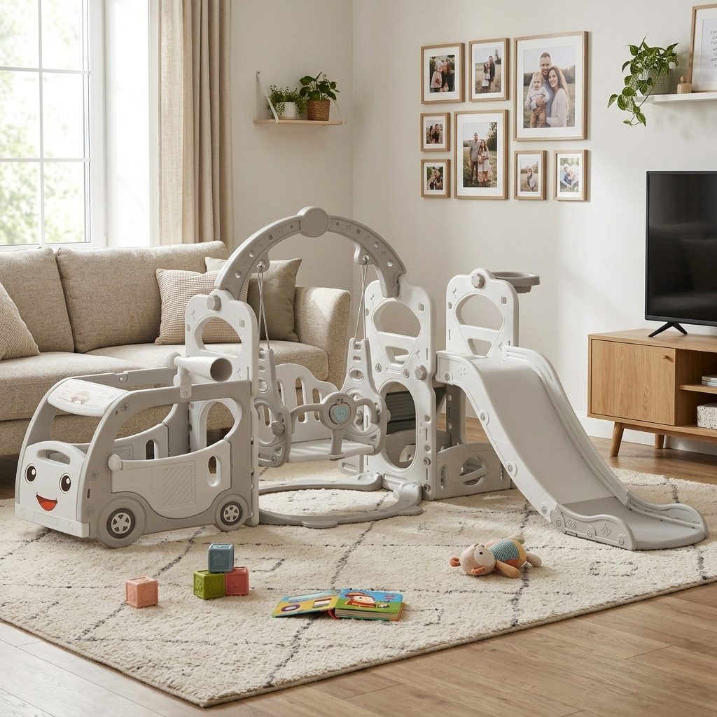 PLAYJOY Zjeżdżalnia dla dzieci huśtawka domowa ogrodowa wolnostojąca wielokolorowa 205cm - obrazek 4