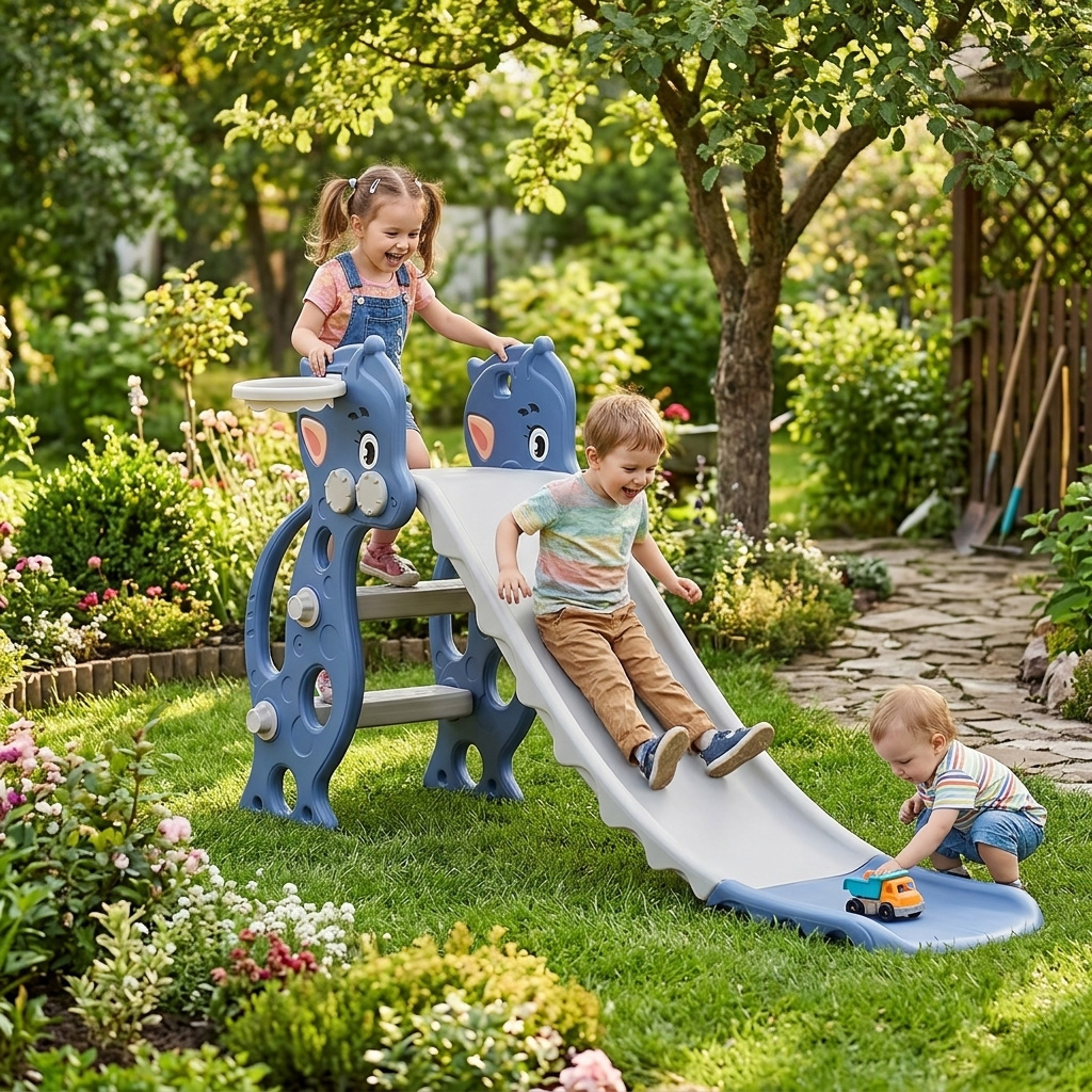 PLAYJOY Zjeżdżalnia dla dzieci domowa ogrodowa wolnostojąca wielokolorowa 130cm - obrazek 4
