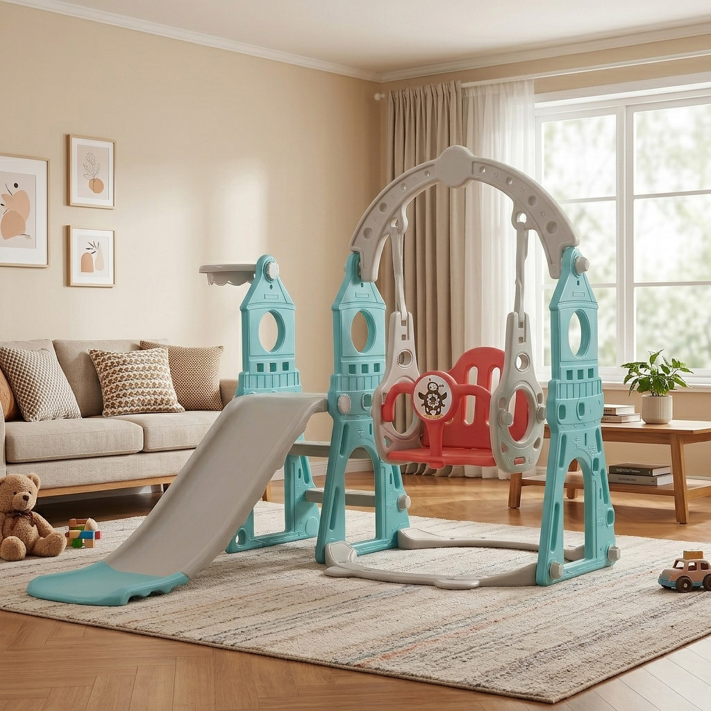 PLAYJOY Zjeżdżalnia dla dzieci huśtawka domowa ogrodowa wolnostojąca wielokolorowa 160cm - obrazek 3