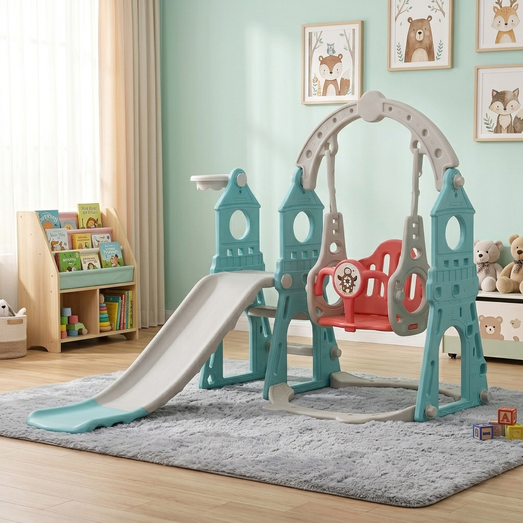PLAYJOY Zjeżdżalnia dla dzieci huśtawka domowa ogrodowa wolnostojąca wielokolorowa 160cm - obrazek 4