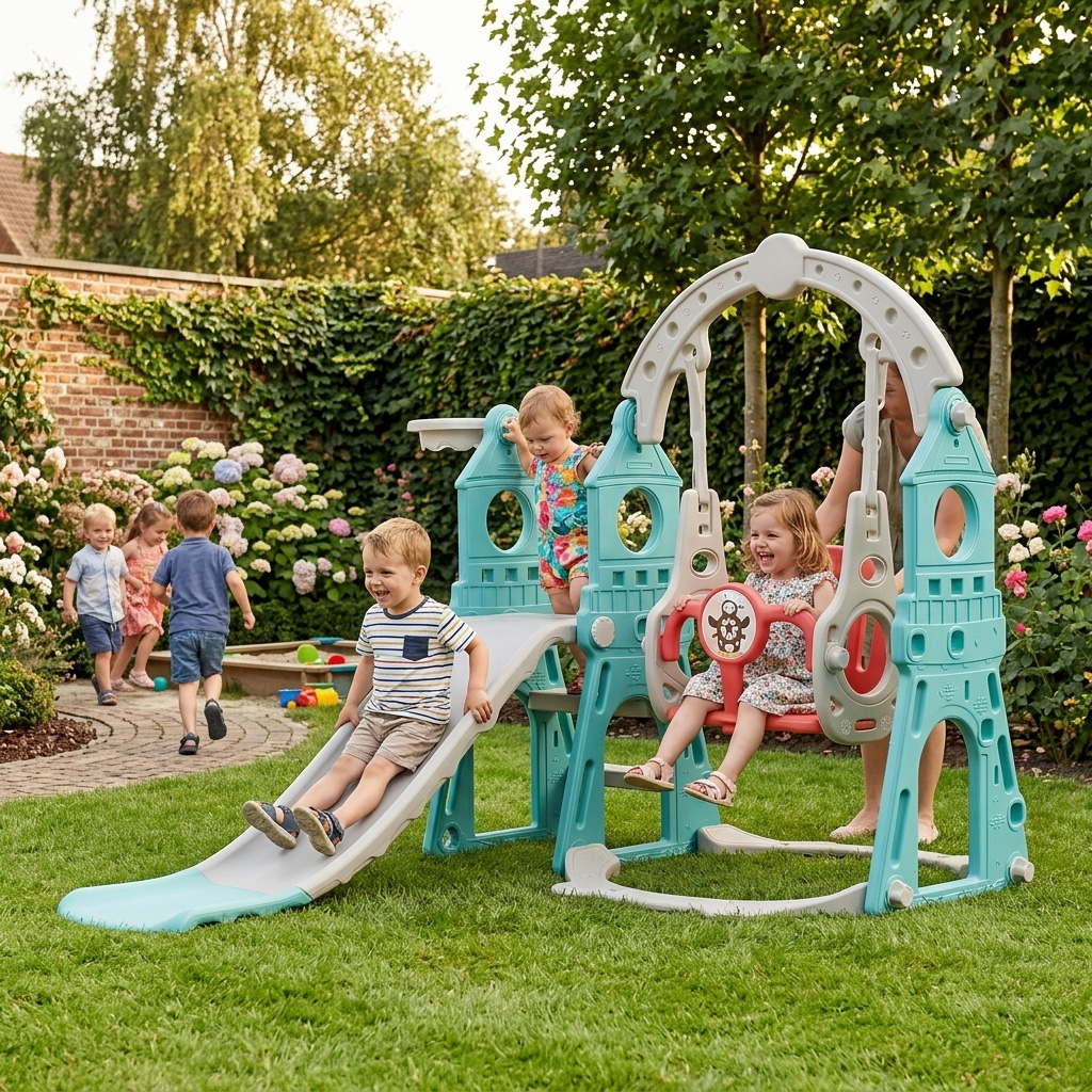 PLAYJOY Zjeżdżalnia dla dzieci huśtawka domowa ogrodowa wolnostojąca wielokolorowa 160cm - obrazek 5