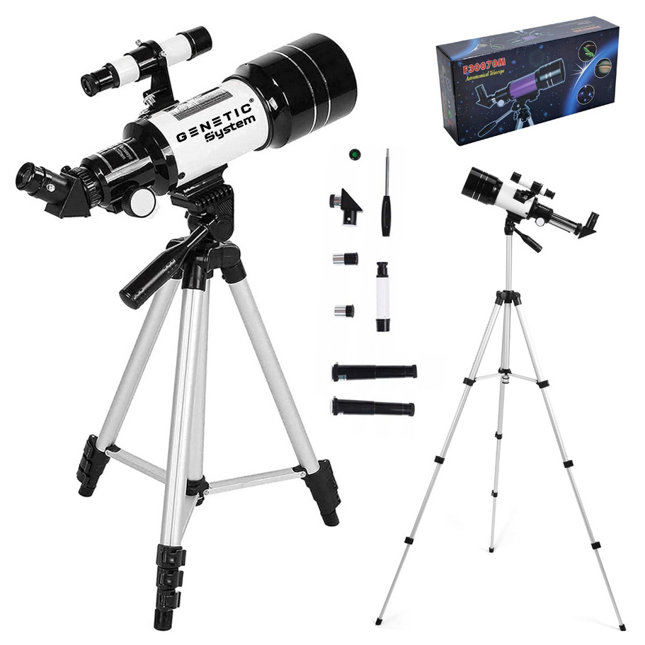 GENETIC® Teleskop astronomiczny luneta 70/300mm zoom 15x-150x regulowany statyw akcesoria zestaw