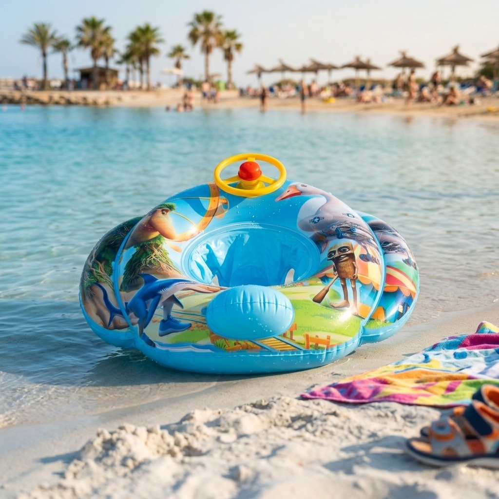 PLAYJOY Dmuchane koło do pływania z kierownicą kółko fotelik materac dmuchany dla dzieci 70cm - obrazek 2