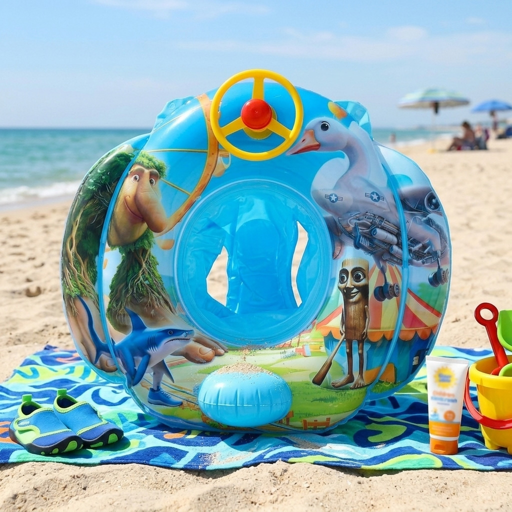 PLAYJOY Dmuchane koło do pływania z kierownicą kółko fotelik materac dmuchany dla dzieci 70cm - obrazek 3