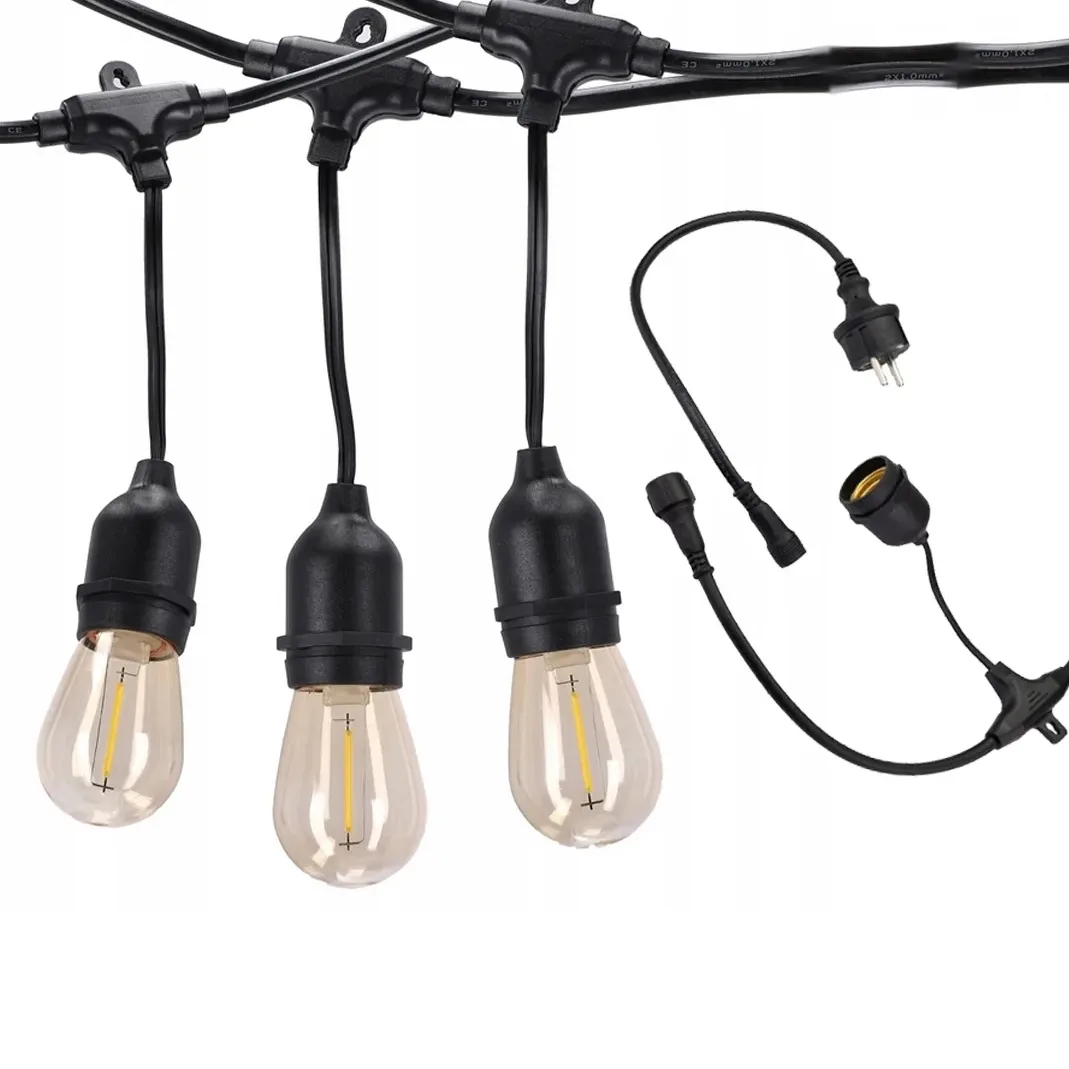 LEDLIGHT Girlanda ogrodowa sieciowa lampki ogrodowe żarówki E27 wymienne wiszące 15m - obrazek 5