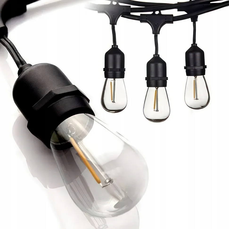LEDLIGHT Girlanda ogrodowa sieciowa lampki ogrodowe żarówki E27 wymienne wiszące 15m - obrazek 6