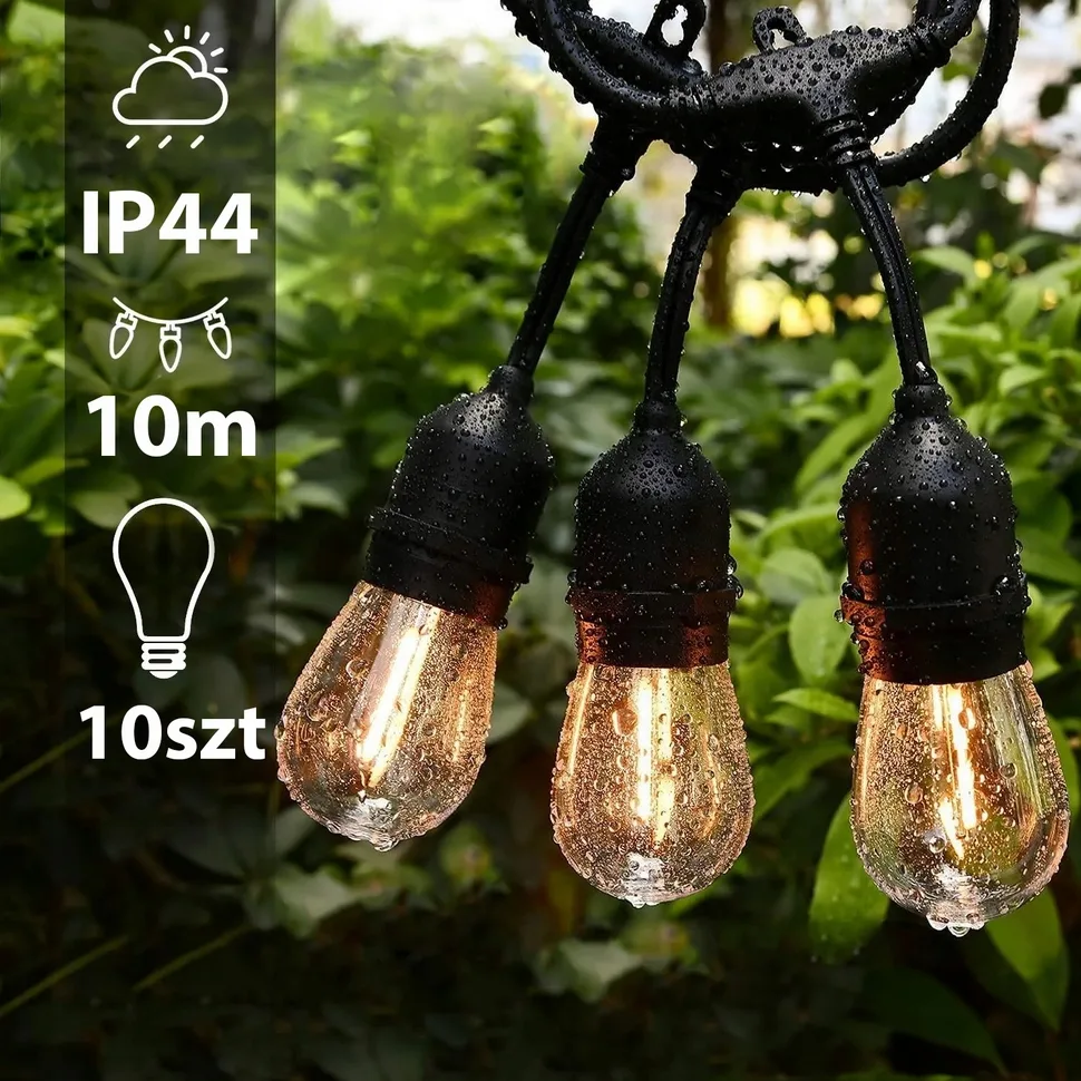 LEDLIGHT Girlanda ogrodowa sieciowa lampki ogrodowe żarówki E27 wymienne wiszące 15m - obrazek 7