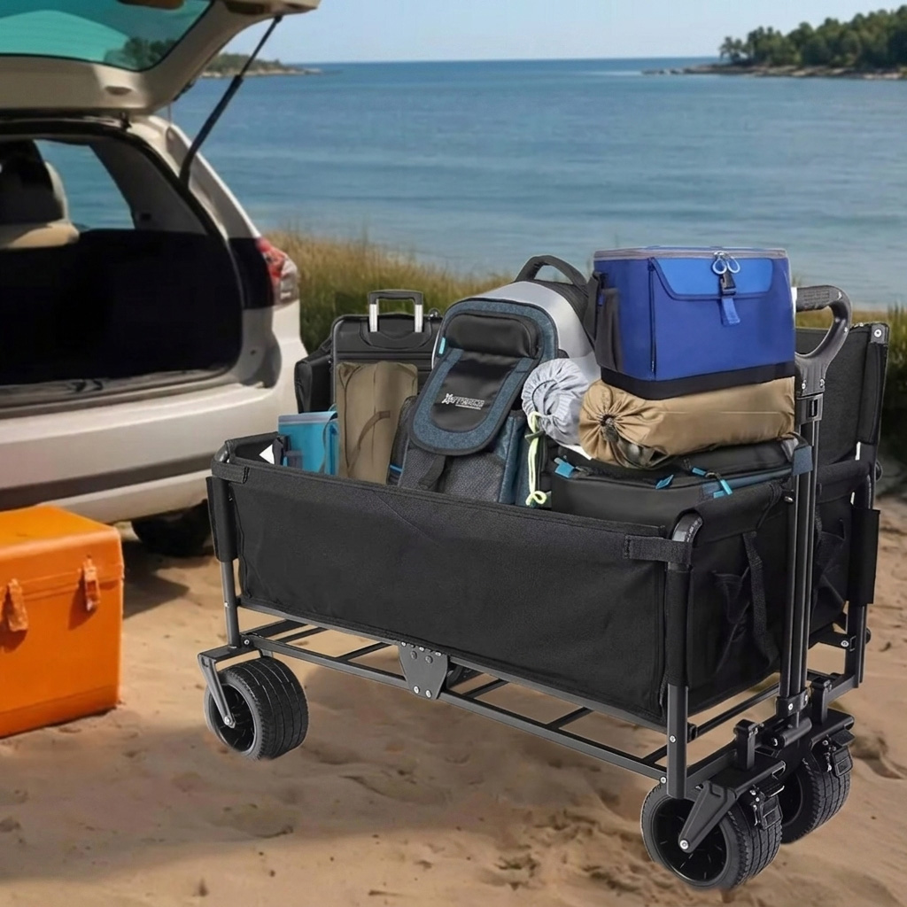 PLAYJOY Wózek transportowy plażowy wędkarski składany na kółkach zakupy ryby 120l - obrazek 5