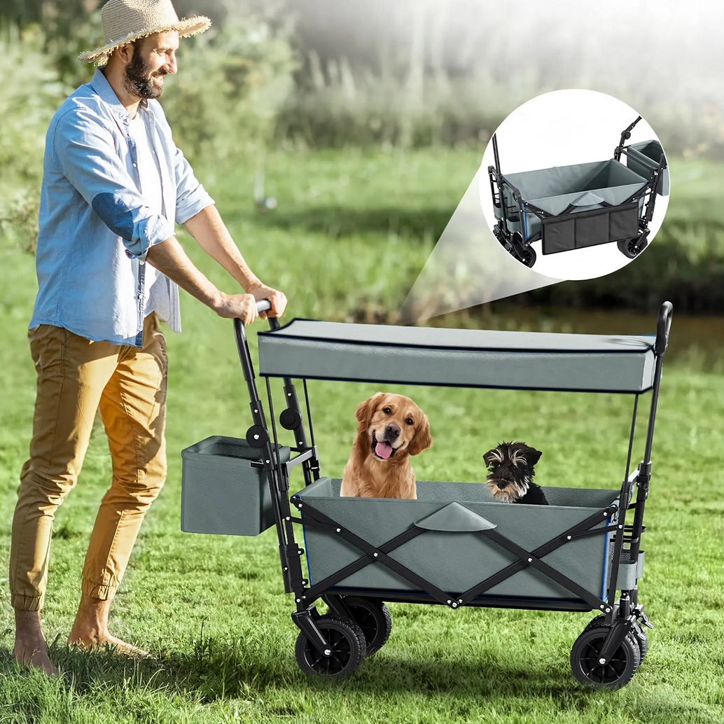 PLAYJOY Wózek transportowy plażowy składany wędkarski z dachem na kółkach zakupy ryby 87l - obrazek 2