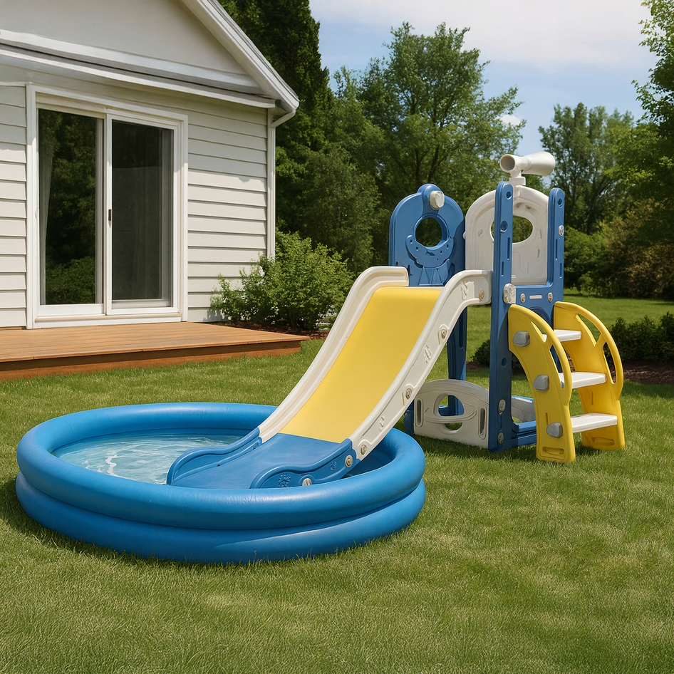 PLAYJOY Zjeżdżalnia dla dzieci domowa ogrodowa wolnostojąca wielokolorowa akcesoria zestaw 155cm - obrazek 5