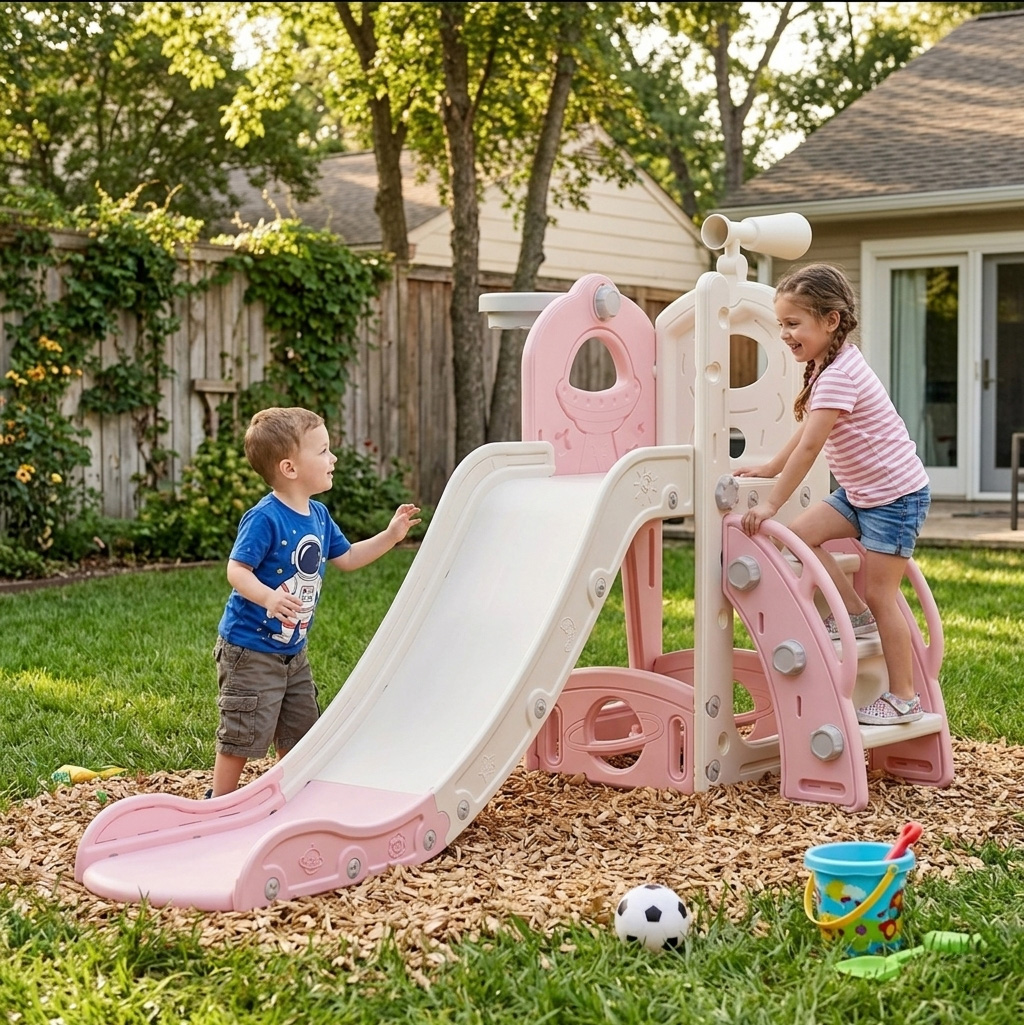PLAYJOY Zjeżdżalnia dla dzieci domowa ogrodowa wolnostojąca wielokolorowa akcesoria zestaw 155cm - obrazek 5