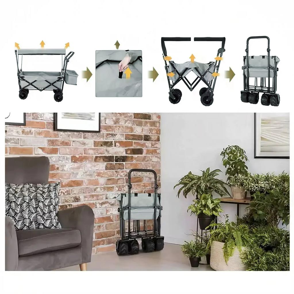 PLAYJOY Wózek transportowy plażowy składany wędkarski z dachem na kółkach zakupy ryby 87l - obrazek 4