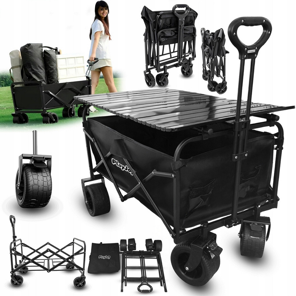 PLAYJOY Wózek transportowy z blatem stolik plażowy wędkarski składany na kółkach zakupy ryby 120l