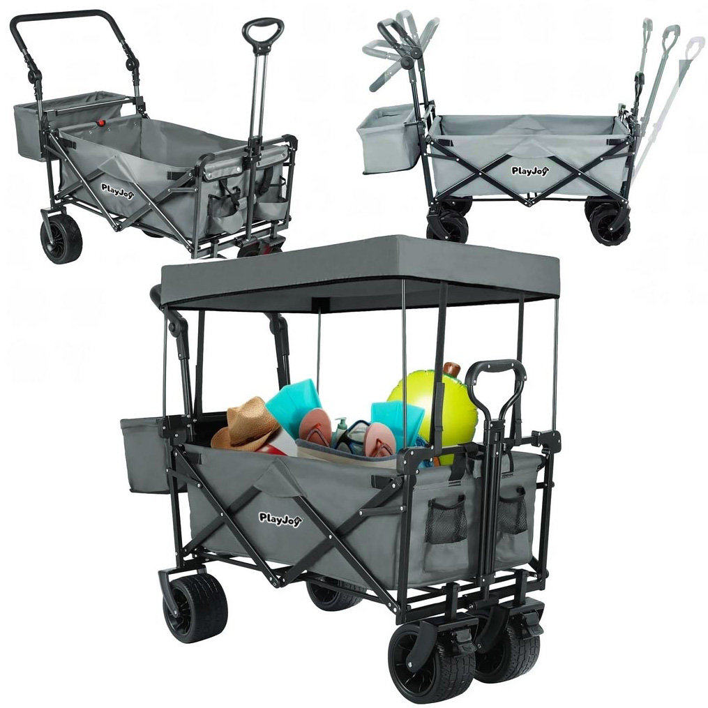 PLAYJOY Wózek transportowy plażowy składany wędkarski z dachem na kółkach zakupy ryby 87l