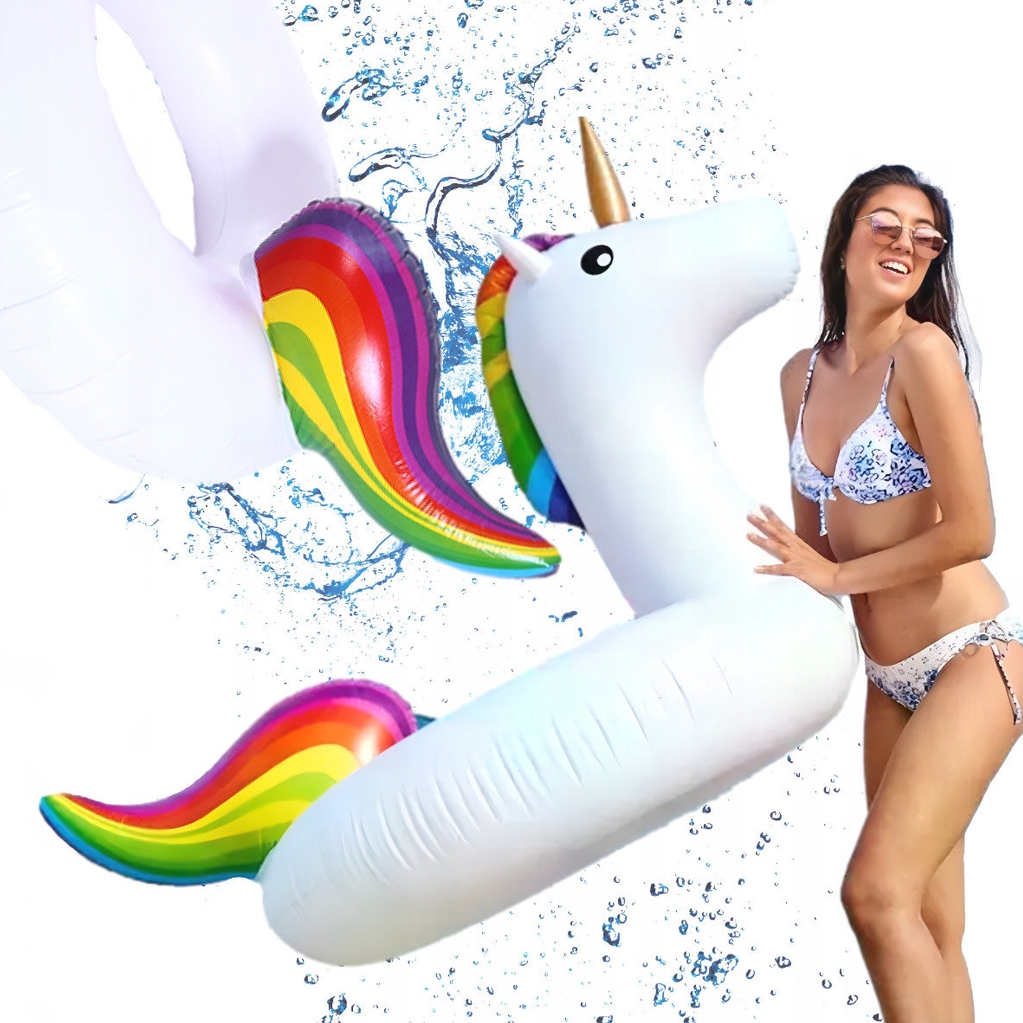 PLAYJOY Materac do pływania dmuchany wodny do basenu plażowy koło ponton jednorożec 90cm