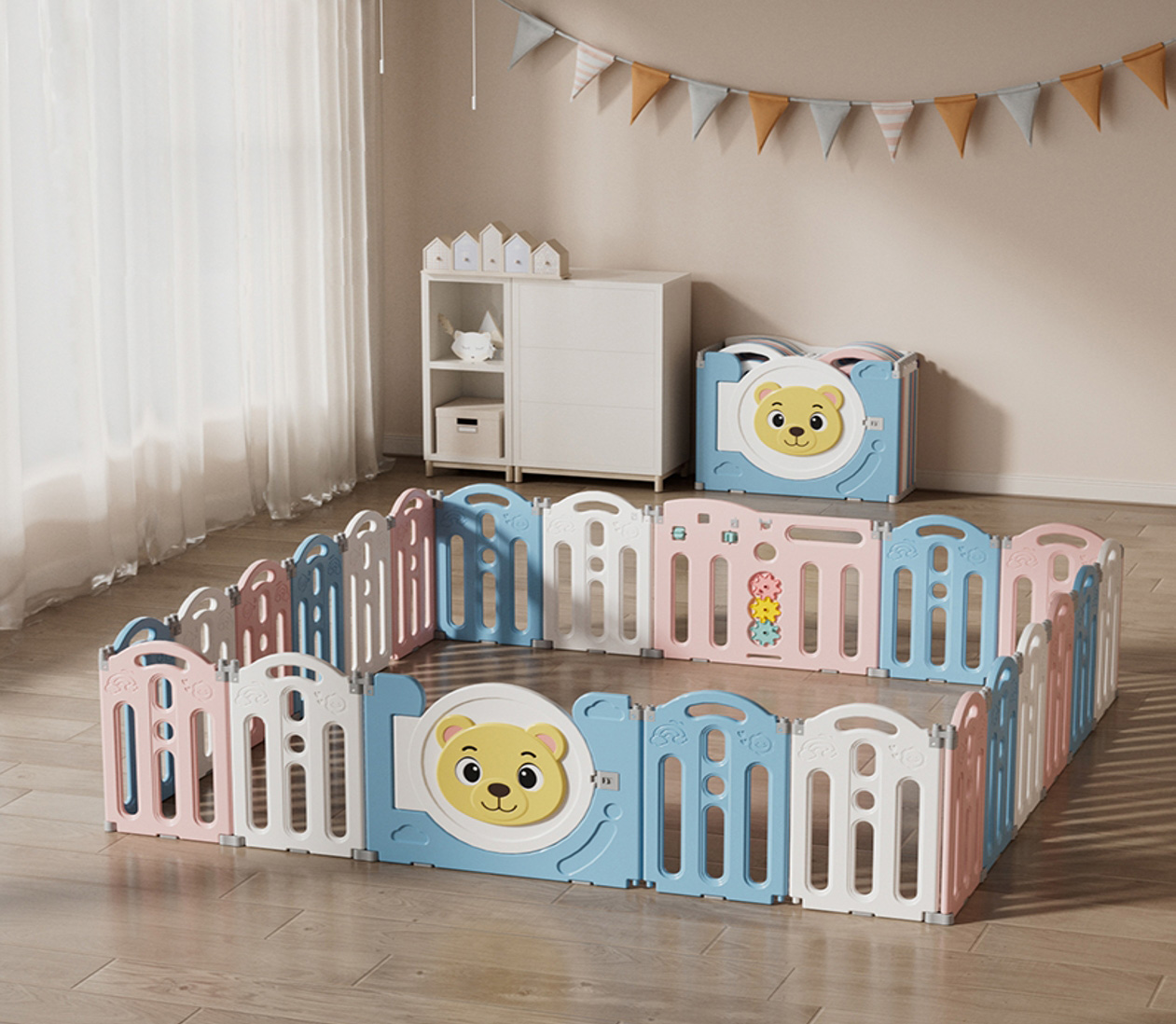 PLAYJOY Kojec modułowy dla dzieci zagroda dla dziecka suchy basen składany wielokolorowy zestaw 20+2 227cm - obrazek 2