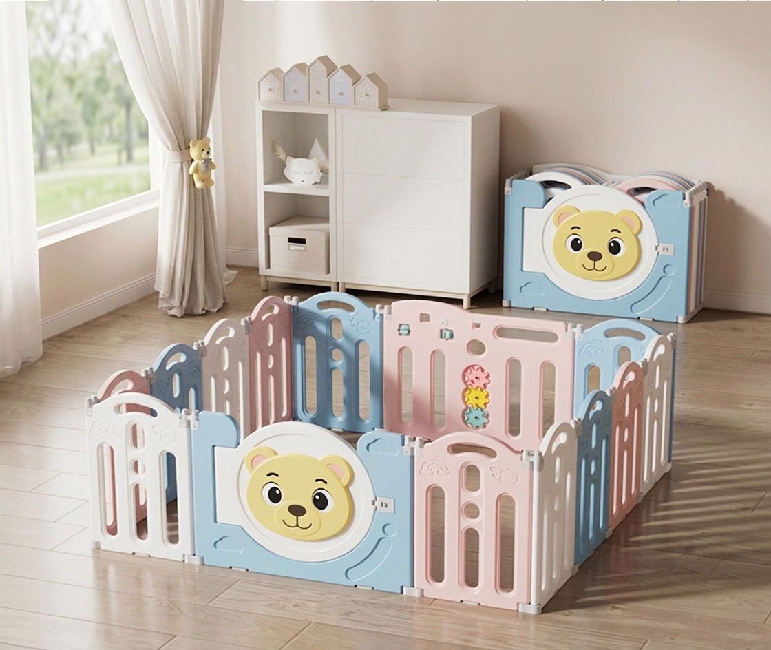 PLAYJOY Kojec modułowy dla dzieci zagroda dla dziecka suchy basen składany wielokolorowy zestaw 12+2 153cm - obrazek 2