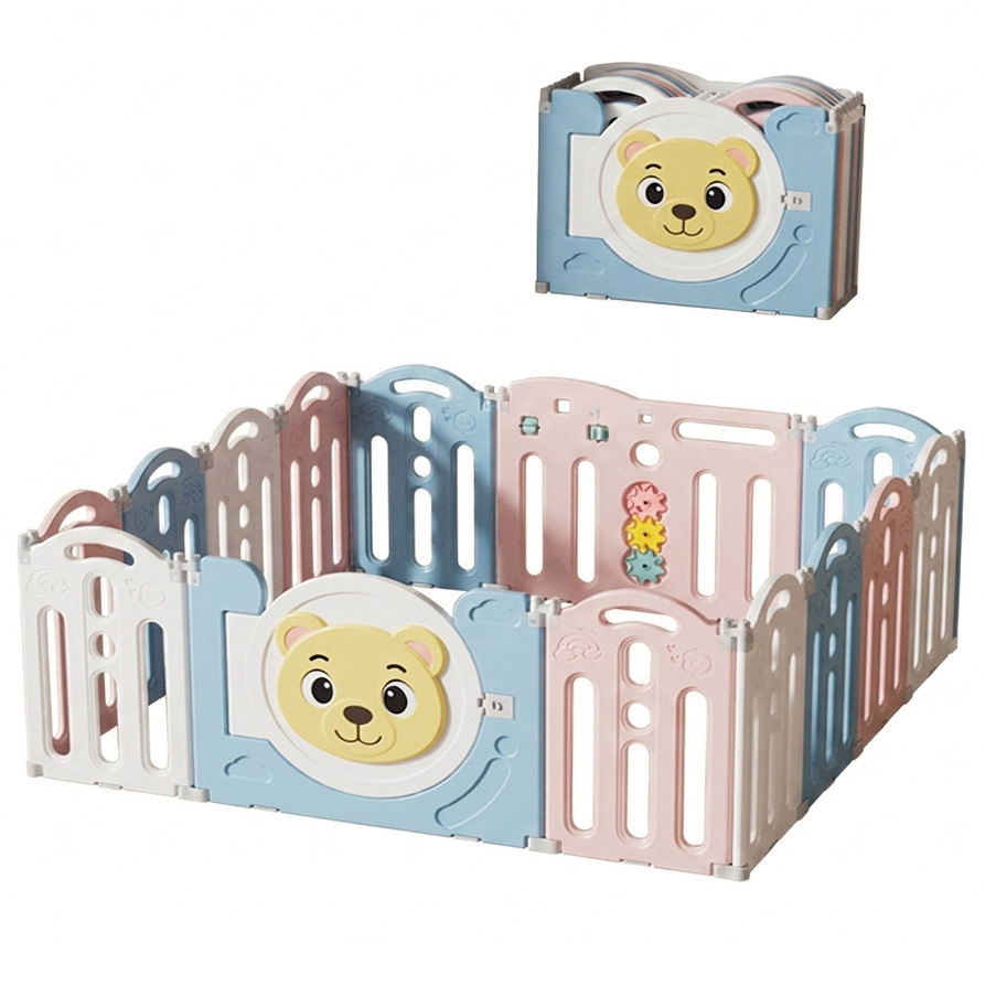 PLAYJOY Kojec modułowy dla dzieci zagroda dla dziecka suchy basen składany wielokolorowy zestaw 12+2 153cm