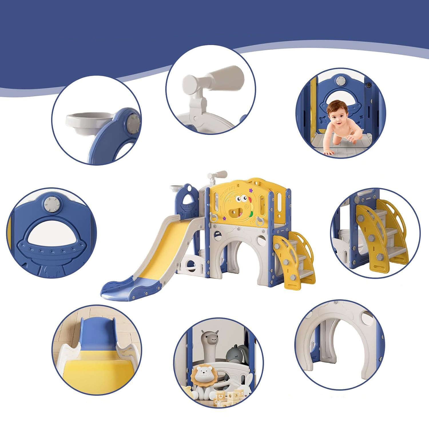 PLAYJOY Zjeżdżalnia dla dzieci domowa ogrodowa wolnostojąca wielokolorowa akcesoria zestaw 155cm - obrazek 4