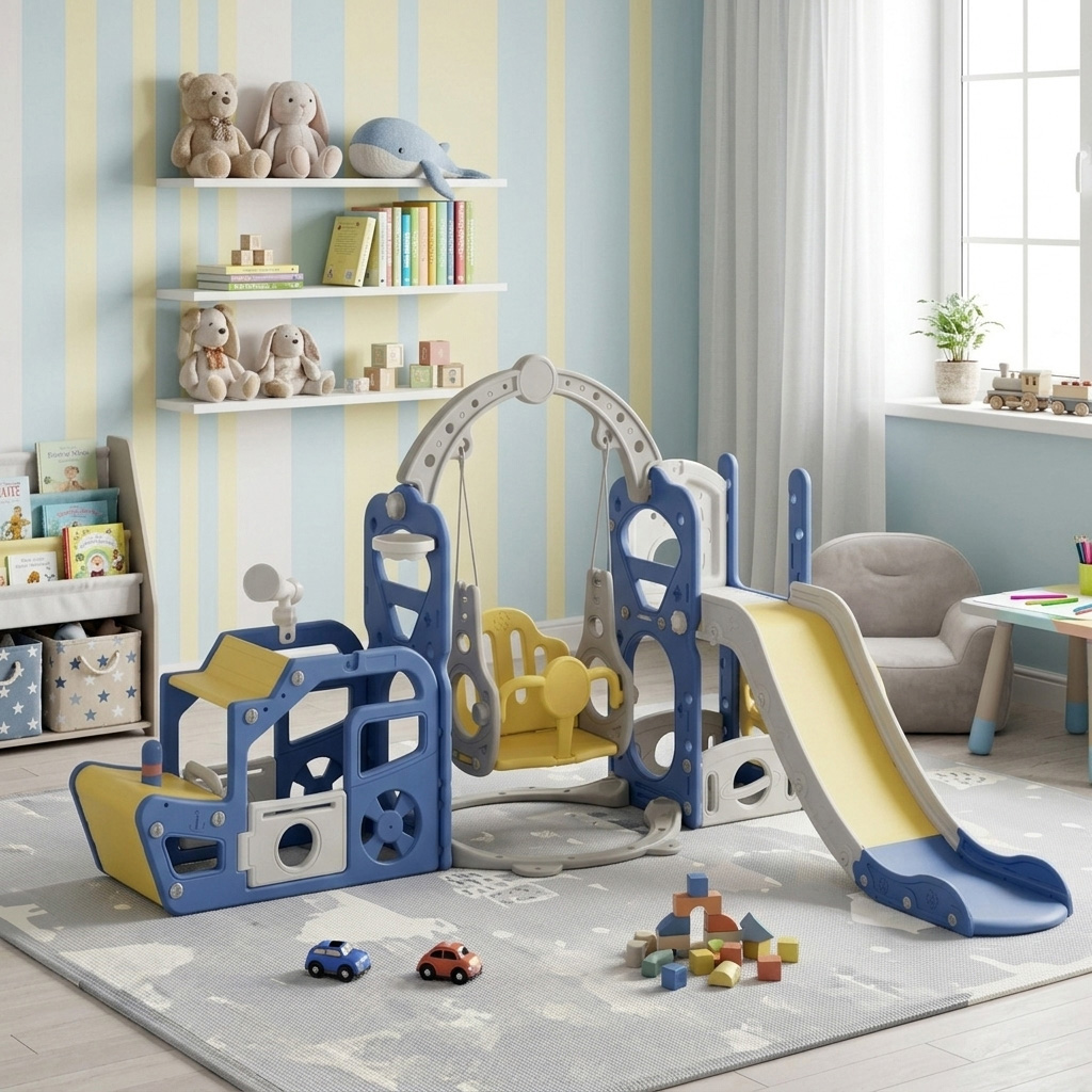 PLAYJOY Zjeżdżalnia dla dzieci huśtawka domowa ogrodowa wolnostojąca wielokolorowa akcesoria zestaw 220cm - obrazek 2