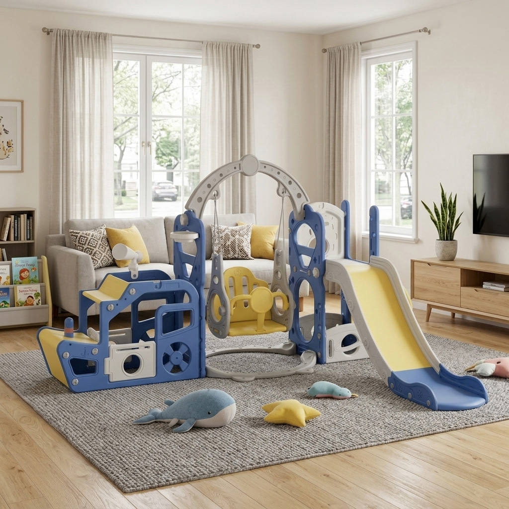 PLAYJOY Zjeżdżalnia dla dzieci huśtawka domowa ogrodowa wolnostojąca wielokolorowa akcesoria zestaw 220cm - obrazek 3