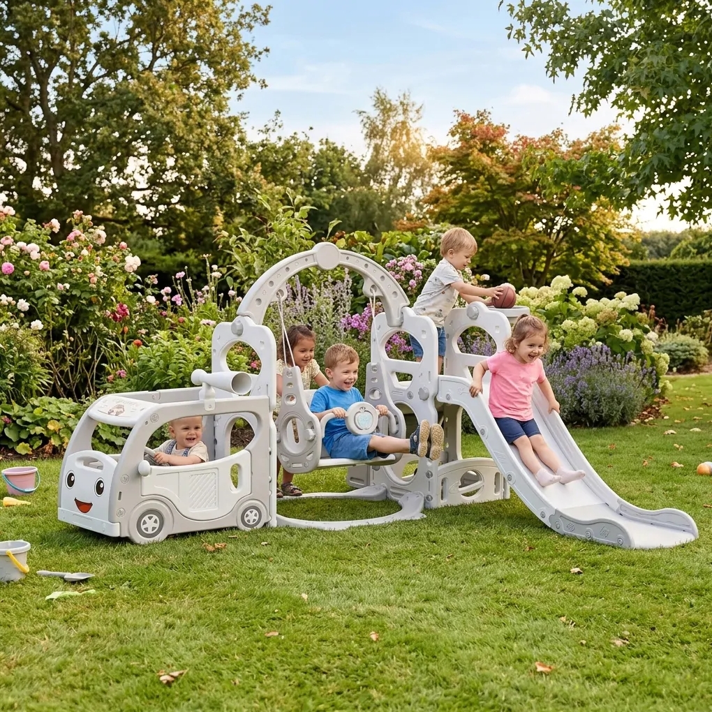 PLAYJOY Zjeżdżalnia dla dzieci huśtawka domowa ogrodowa wolnostojąca wielokolorowa akcesoria zestaw 205cm - obrazek 4
