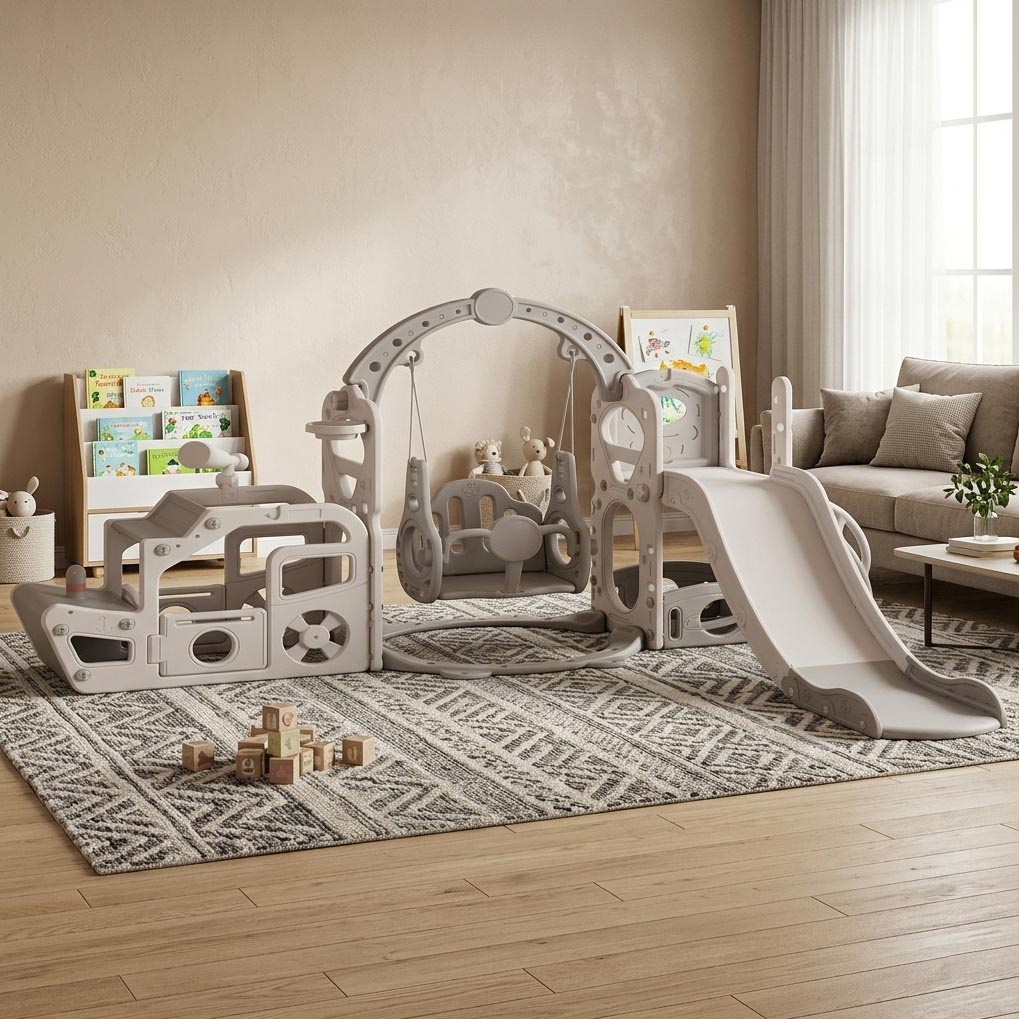 PLAYJOY Zjeżdżalnia dla dzieci huśtawka domowa ogrodowa wolnostojąca wielokolorowa akcesoria zestaw 220cm - obrazek 2