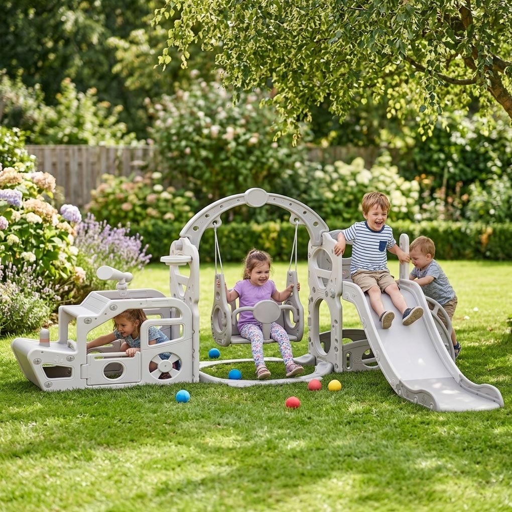 PLAYJOY Zjeżdżalnia dla dzieci huśtawka domowa ogrodowa wolnostojąca wielokolorowa akcesoria zestaw 220cm - obrazek 3