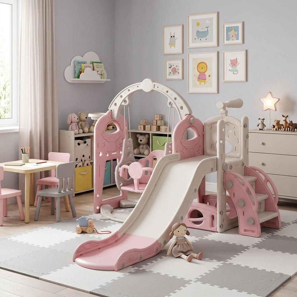 PLAYJOY Zjeżdżalnia dla dzieci huśtawka domowa ogrodowa wolnostojąca wielokolorowa akcesoria zestaw 170cm - obrazek 2