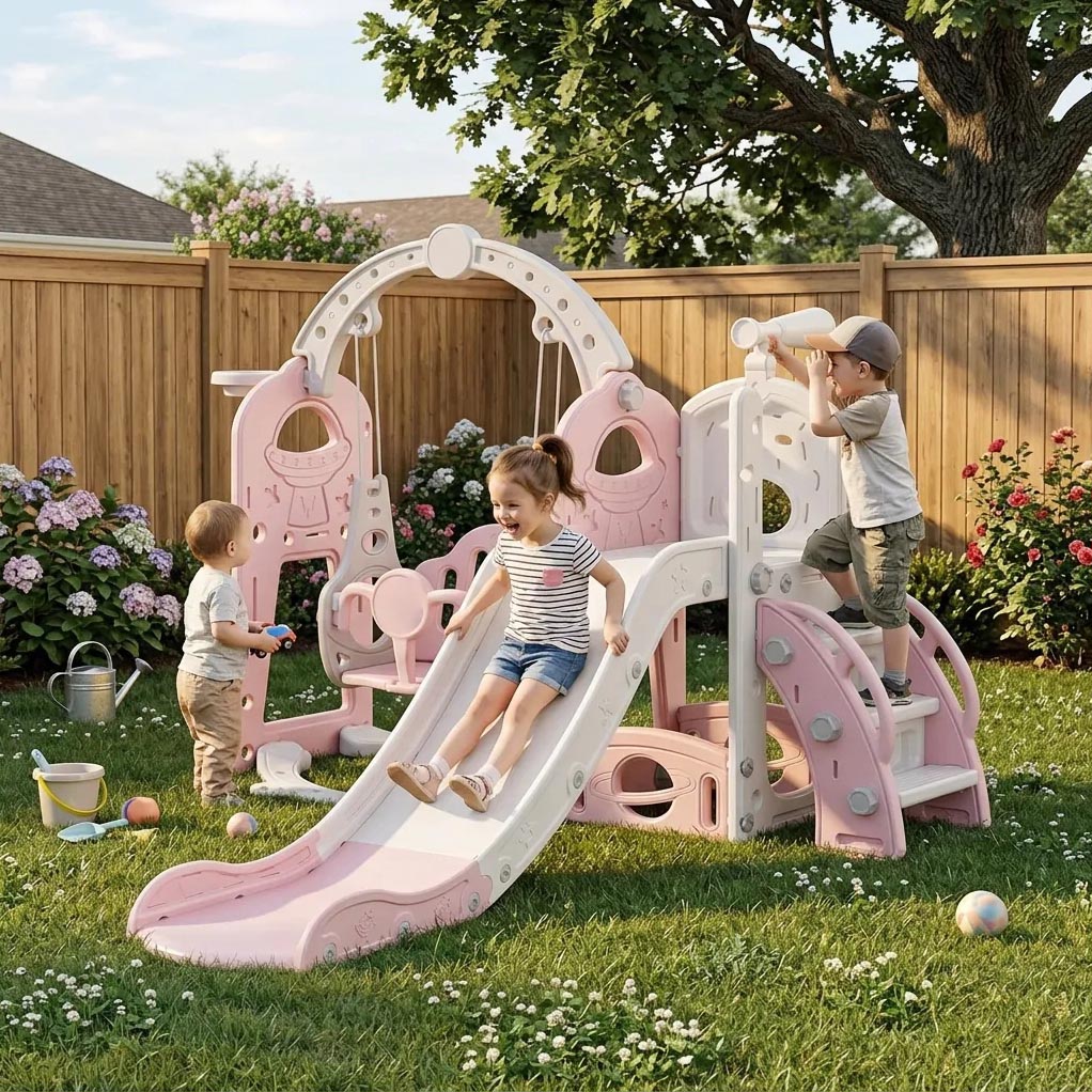 PLAYJOY Zjeżdżalnia dla dzieci huśtawka domowa ogrodowa wolnostojąca wielokolorowa akcesoria zestaw 170cm - obrazek 4