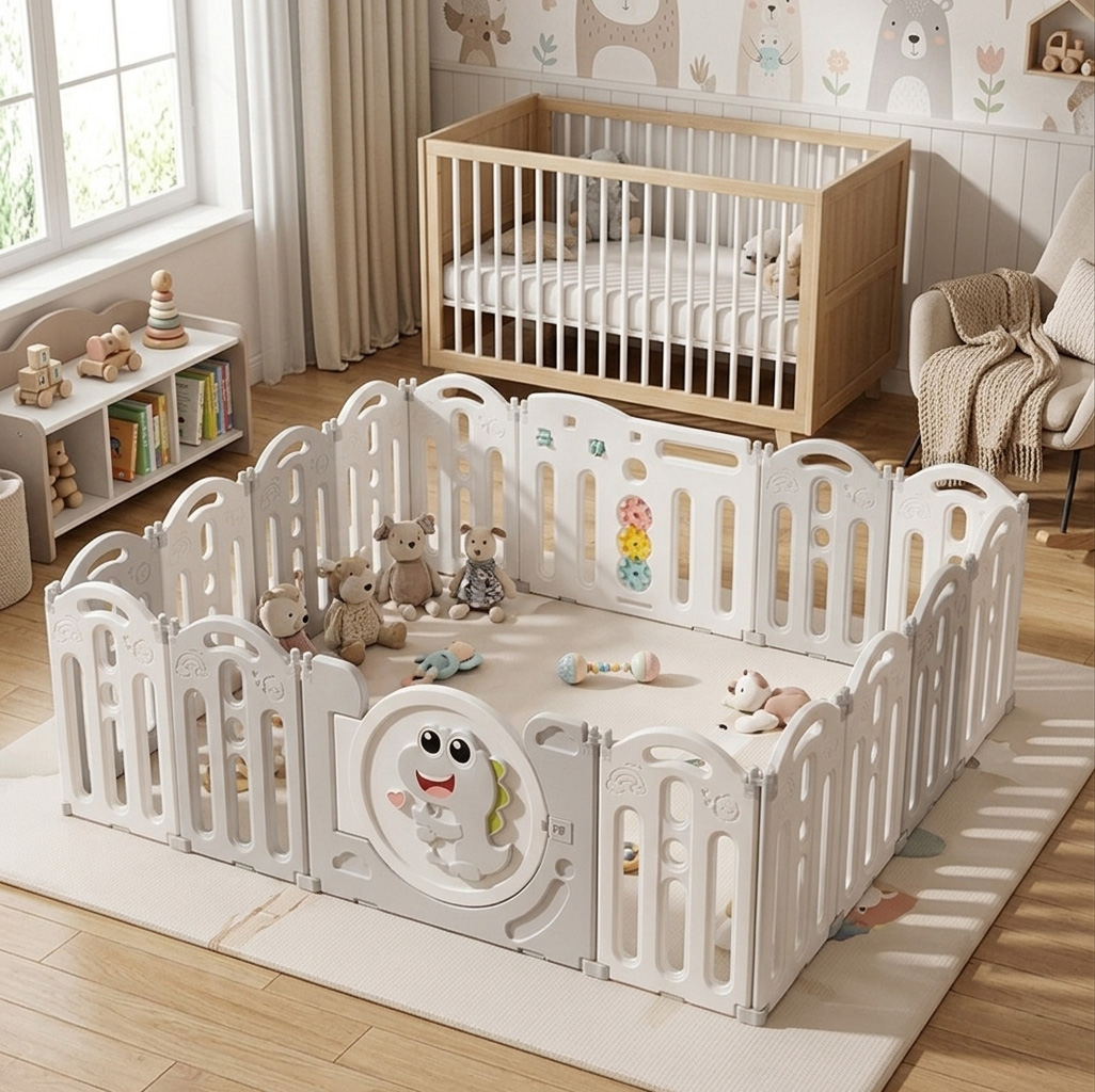 PLAYJOY Kojec modułowy dla dzieci zagroda dla dziecka suchy basen składany wielokolorowy zestaw 16+2 195cm - obrazek 3