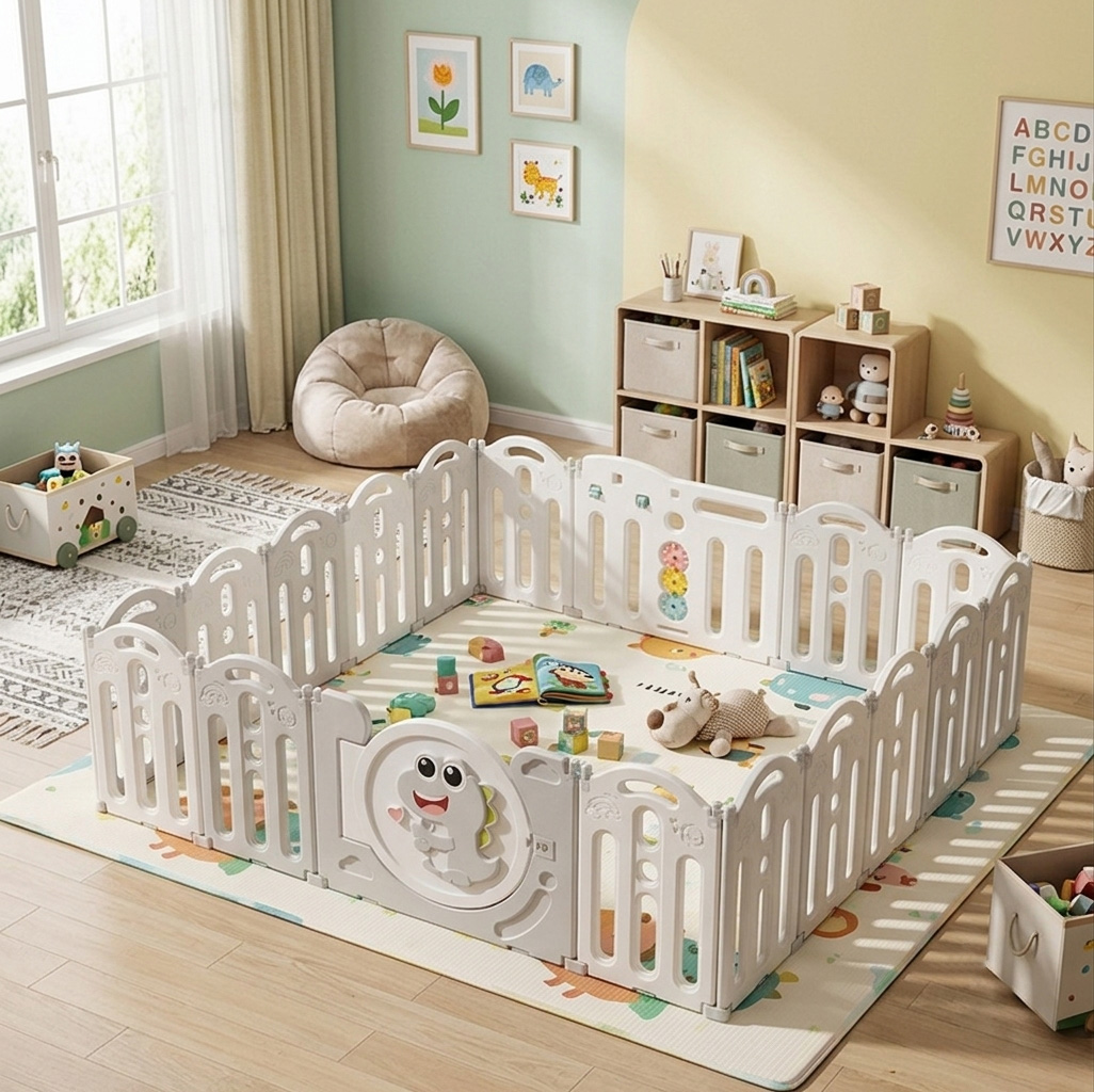PLAYJOY Kojec modułowy dla dzieci zagroda dla dziecka suchy basen składany wielokolorowy zestaw 16+2 195cm - obrazek 4