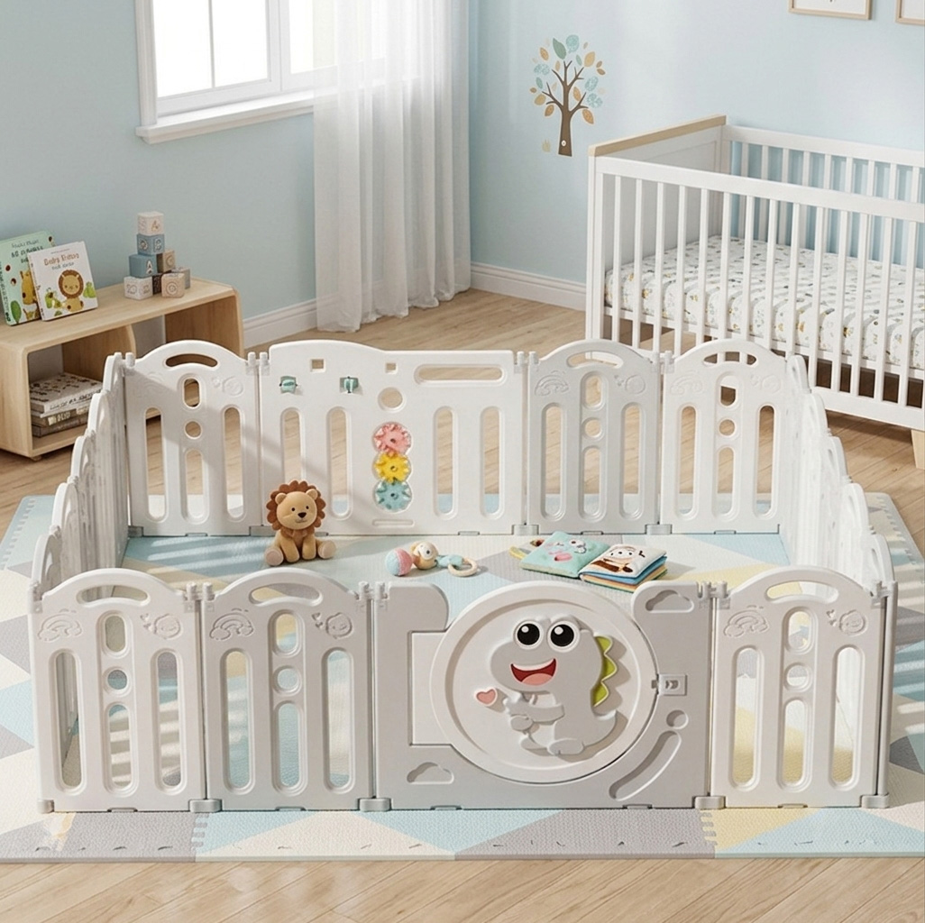 PLAYJOY Kojec modułowy dla dzieci zagroda dla dziecka suchy basen składany wielokolorowy zestaw 16+2 195cm - obrazek 5