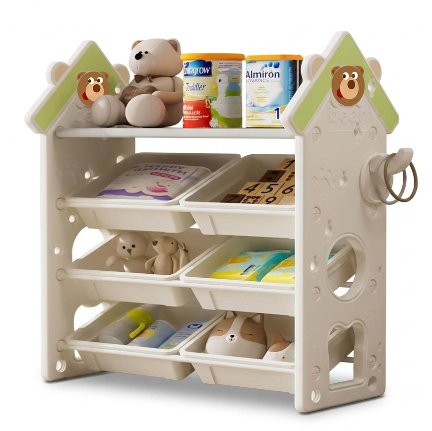 PLAYJOY Regał na zabawki książki organizer pojemnik domek dziecięcy dla dziecka wielopoziomowy 88cm