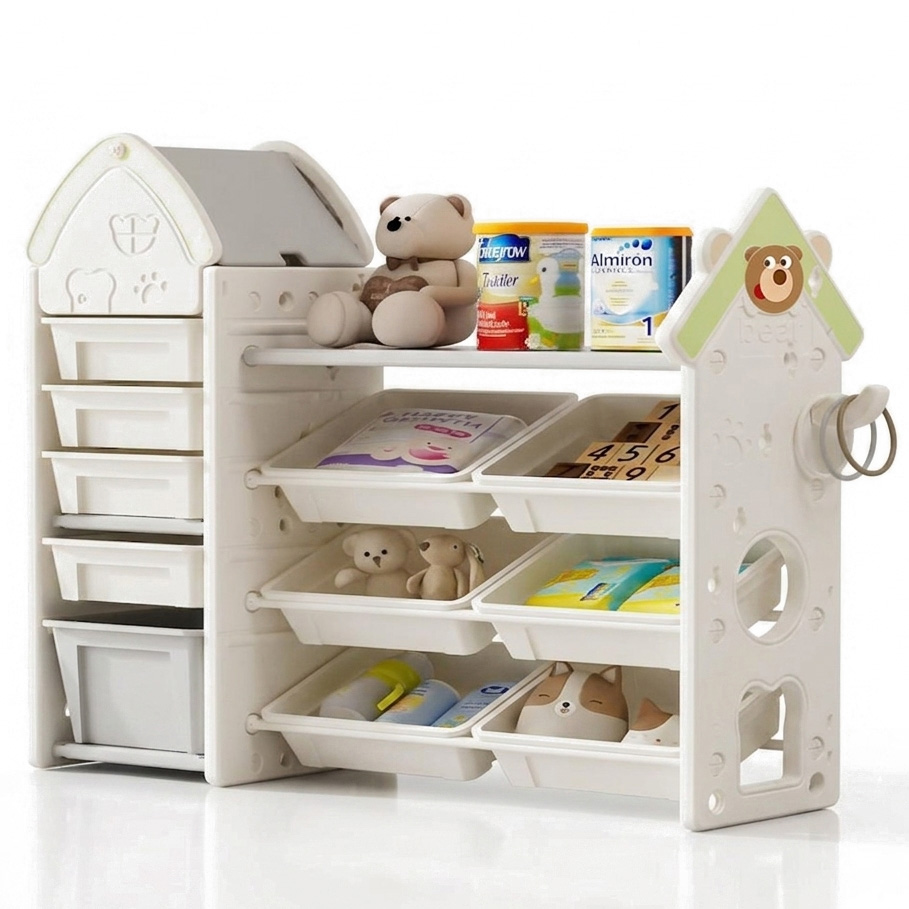 PLAYJOY Regał na zabawki książki organizer pojemnik domek dziecięcy dla dziecka wielopoziomowy 121cm