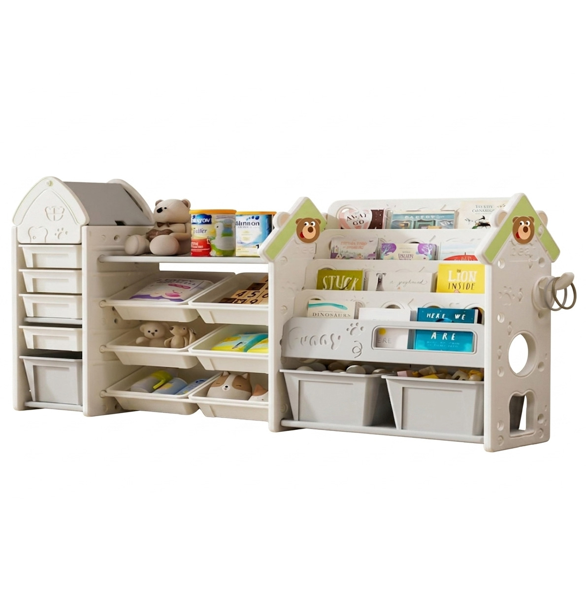 PLAYJOY Regał na zabawki książki organizer pojemnik domek dziecięcy dla dziecka wielopoziomowy zestaw 196cm
