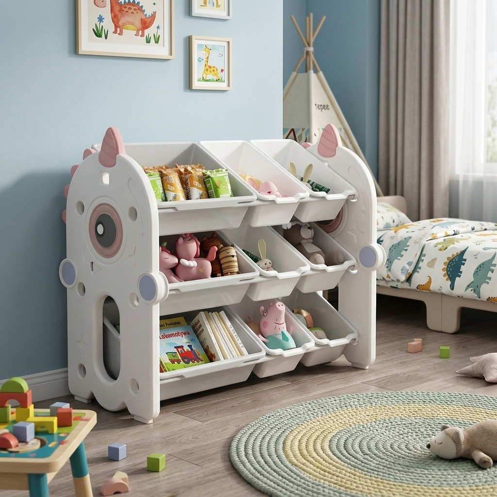 PLAYJOY Regał na zabawki książki organizer pojemnik domek dziecięcy dla dziecka wielopoziomowy zestaw 84cm - obrazek 2
