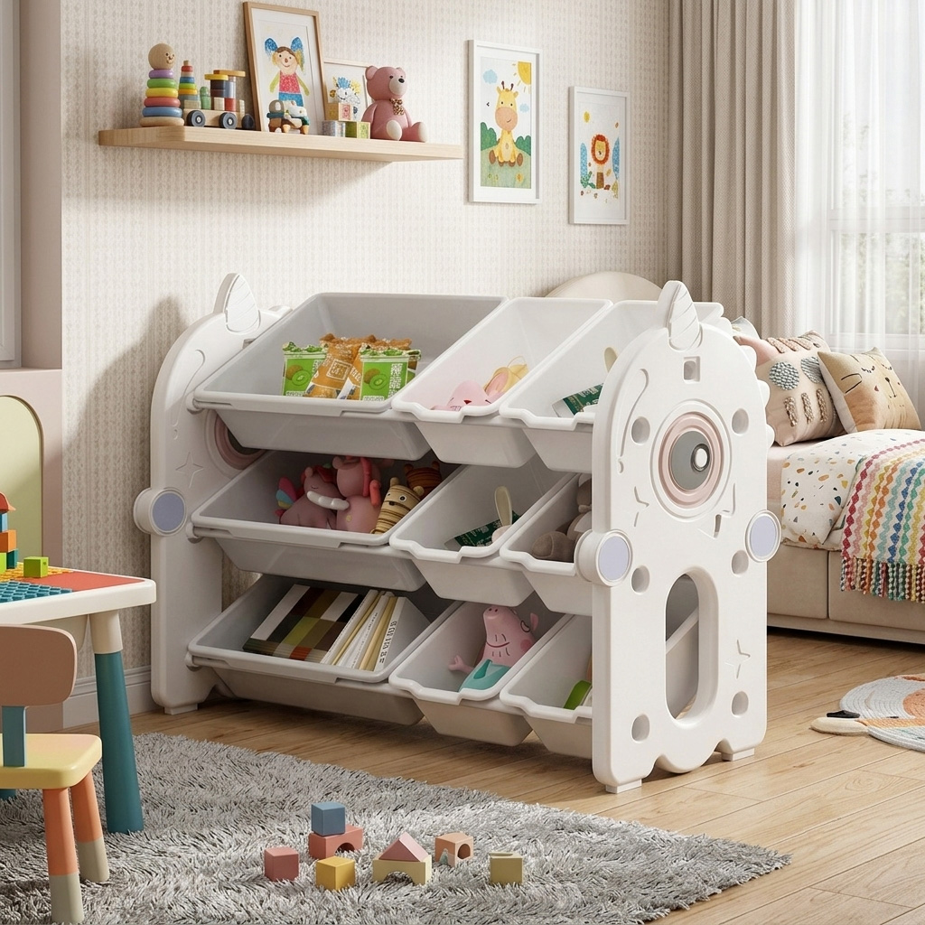 PLAYJOY Regał na zabawki książki organizer pojemnik domek dziecięcy dla dziecka wielopoziomowy zestaw 84cm - obrazek 4