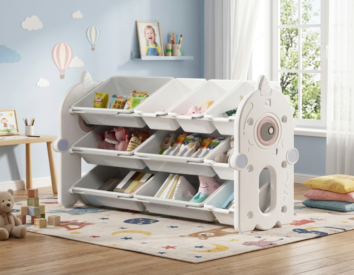 PLAYJOY Regał na zabawki książki organizer pojemnik domek dziecięcy dla dziecka wielopoziomowy zestaw 105cm - obrazek 4