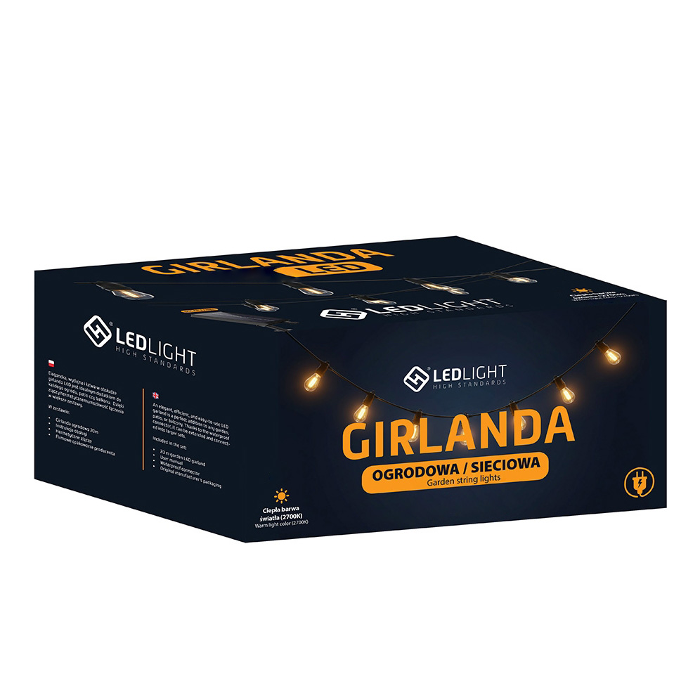 LEDLIGHT Girlanda ogrodowa sieciowa lampki ogrodowe żarówki E27 wymienne wiszące 15m - obrazek 11