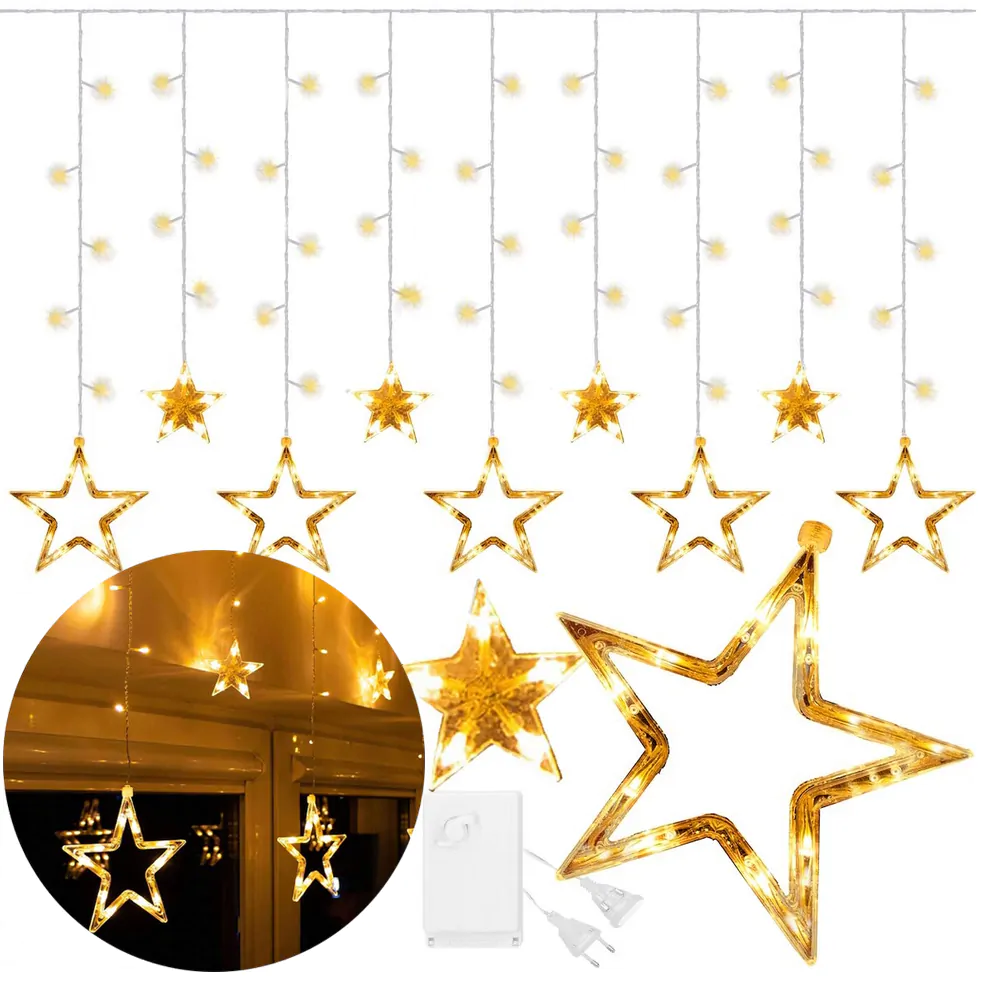XMAS Kurtyna świetlna led drucik lampki choinkowe girlanda na prąd biały ciepły 3m + flash