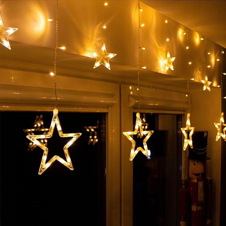 XMAS Kurtyna świetlna led drucik lampki choinkowe girlanda na prąd biały ciepły 3m + flash - obrazek 7