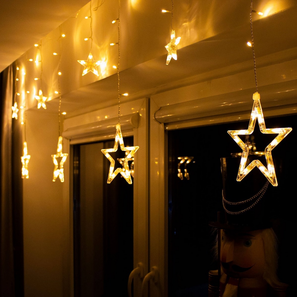 XMAS Kurtyna świetlna led drucik lampki choinkowe girlanda na prąd biały ciepły 3m + flash - obrazek 5