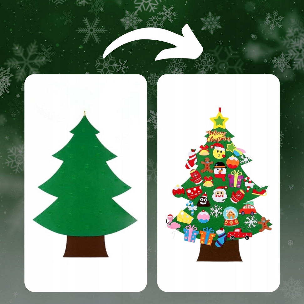 XMAS Choinka świąteczna z ozdobami na rzep dla dzieci z filcu filcowa ozdoba świąteczna 95cm - obrazek 3