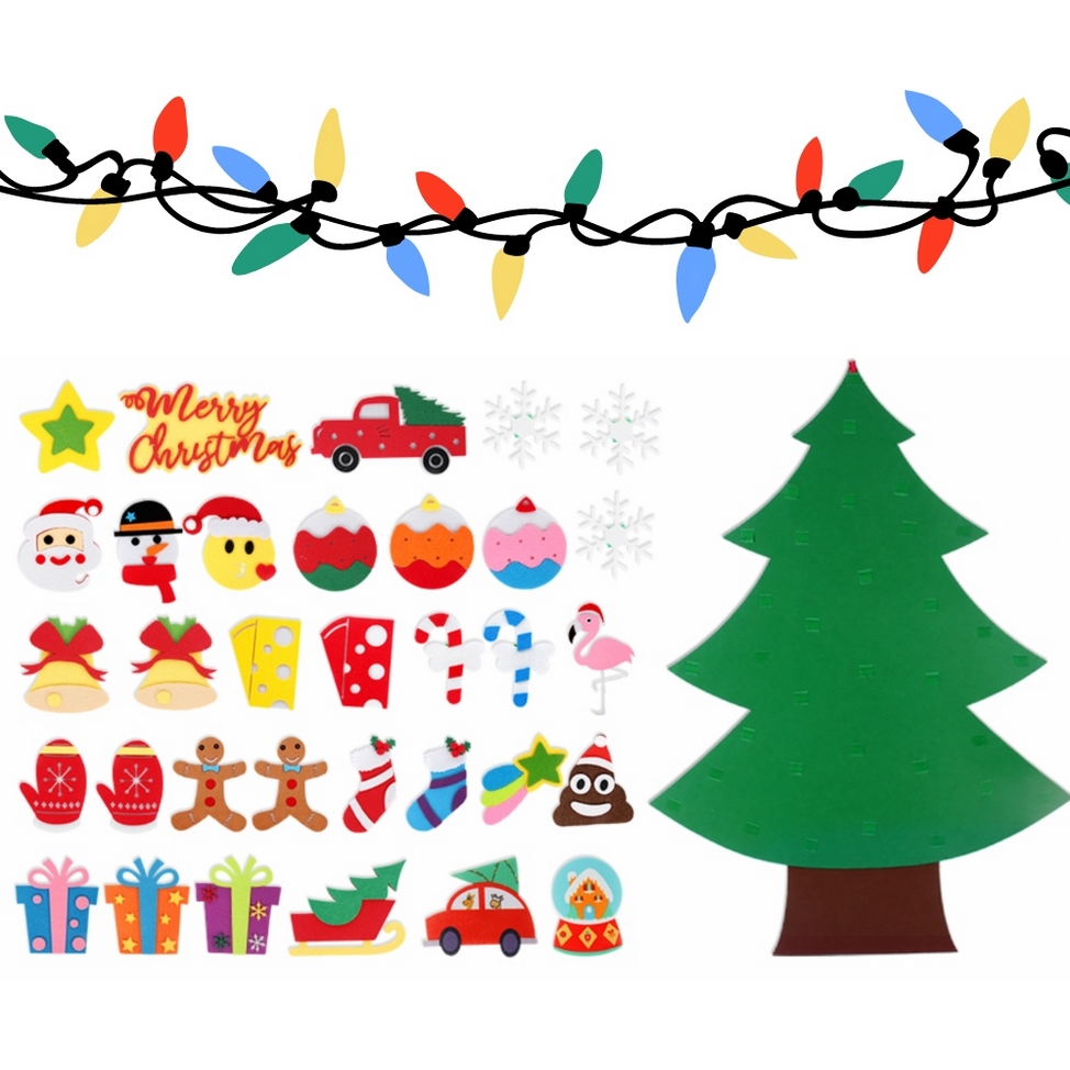 XMAS Choinka świąteczna z ozdobami na rzep dla dzieci z filcu filcowa ozdoba świąteczna 95cm - obrazek 4