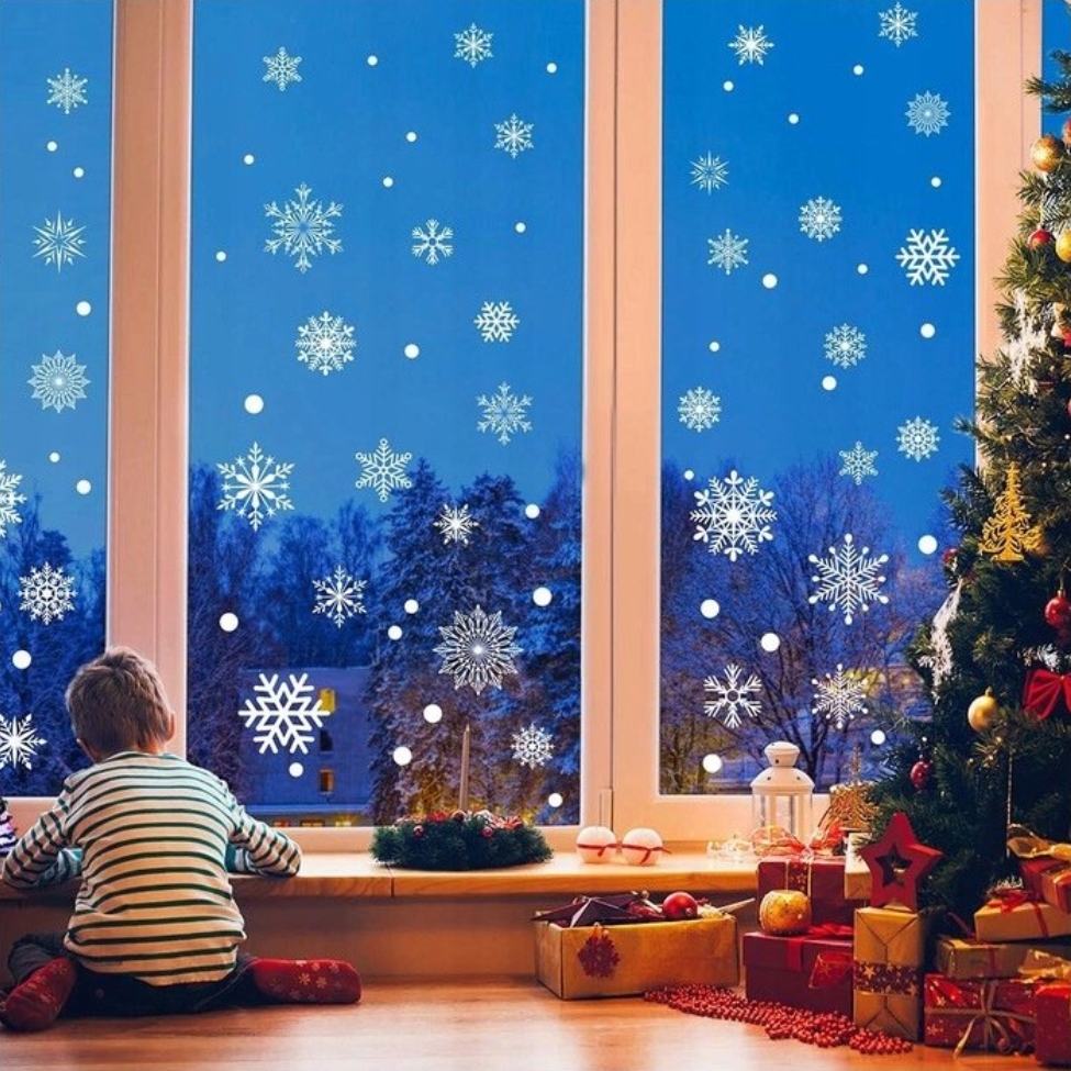XMAS Naklejki świąteczne ozdoba na okno szybę śnieżynki płatki śniegu 26szt - obrazek 4