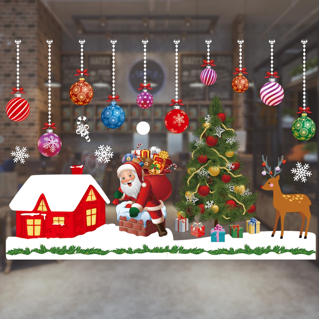 XMAS Naklejki świąteczne na szybę okno ozdoba dekoracja świąteczna mikołaj święta 2 arkusze - obrazek 2
