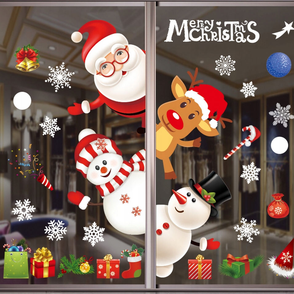 XMAS Naklejki świąteczne na szybę okno ozdoba dekoracja świąteczna mikołaj święta 2 arkusze - obrazek 7